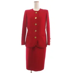 イヴサンローラン YVES SAINT LAURENT ヴィンテージ スーツ セットアップ カーディガン ニット ジャケット スカート ひざ丈 長袖 金ボタン M 赤 レッド ■GY14のサムネイル