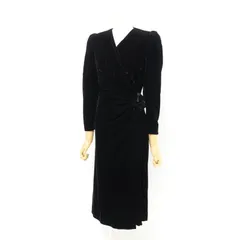 ■美品■LANVIN ランバン ヴィンテージ ワンピース サイズ40 ベロア シルク混 カシュクール フランス製 ブランド古着【中古】20240620/RA0170のサムネイル
