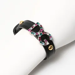 ■美品■DOLCE&GABBANA ドルチェアンドガッバーナ ブレスレット サイズS DGロゴ レザー ラインストーン イタリア製 ブランド古着【中古】20240815/RA0865のサムネイル