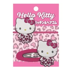 ハローキティ サンリオ ヘアゴム ヘアピン レオパード柄 前髪クリップ ヘアアクセ  かわいい Sanrio パッチンピン セット レディース こども ヒョウ柄  日焼けキティ 制服  水着 コーデ ワンポイント ピンク キティちゃん ギャル キャラクター大賞