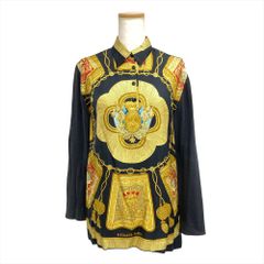 エルメス ニット シャツ 切り替え 異素材 スカーフ柄 シルク カシミヤ