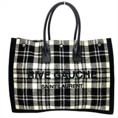 サンローラン SAINT LAURENT リヴ ゴーシュ ラージ トートバッグ コットン レザー シルバー金具 アイボリー ブラック チェック【中古】のサムネイル