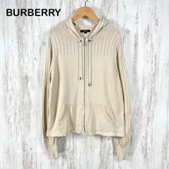 BURBERRY LONDON バーバリーロンドン ワンポイントロゴ リブ切替 フーディ コットンニット フルジップアップ パーカー ベージュ レディース トップス 大きいサイズのサムネイル