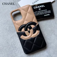 CHANEL シャネル iPhone11proケース マトラッセ ココマーク ブラック ベージュ バイカラー レザー スマホケースのサムネイル