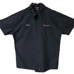 CHM RED KAP 半袖 ワークシャツ ネイビー XXL ビッグサイズ 企業ロゴ 刺繍 ワークウェア メンズ レディース ユニセックス 古着