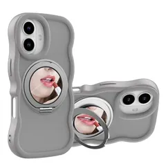 【新品】 Kanyaku 互換品 ケース Iphone17用の ケース magsafe対応 超強磁力 TPU 韓国 可愛い ウェーブ ソフト 滑り止め 鏡付き 耐衝撃 半透明 マット感 360°回転スタンド 縦横両対応 スマホケース iphone 17 用 1