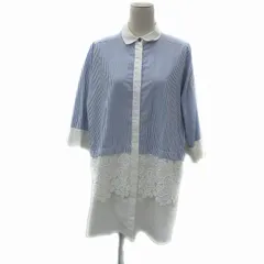 ザラ ベーシック ZARA BASIC チュニック シャツ 長袖 ストライプ柄 レース M 青 ブルー 白 ホワイト /YS25