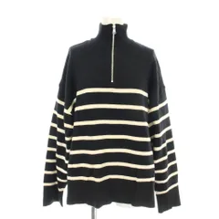 ザラ ZARA ニット セーター ハーフジップ 長袖 ハイネック M 黒 ブラック ボーダー柄 RUC80089348-4 /AP