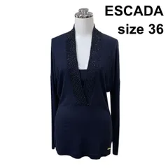 ◇ エスカーダ ESCADA トップス Vネック ドロップショルダー 長袖 ビーズ レイヤード風 プルオーバー ネイビー 36 S 7号 レディース Z6C087のサムネイル