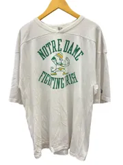 Champion (チャンピオン) 古着 USA製 トリコタグ 80s 染み込み フットボールTシャツ 七分丈 ノートルダム大学 カレッジプリント XL ホワイト メンズ/027