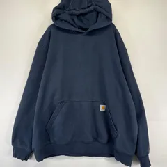 古着 カーハート Carhartt パーカー フーディー プルオーバー スウェット ワンポイントロゴ 2XL  ネイビー系 メンズ