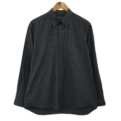 クロコダイル CROCODILE シャツ カジュアル ボタンダウン チェック 長袖 L グレー 黒 ブラック