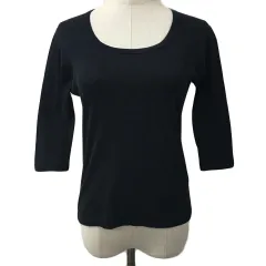 バーニーズニューヨーク BARNEYS NEW YORK Tシャツ カットソー プルオーバー Uネック 無地 七分袖 黒 ブラックのサムネイル