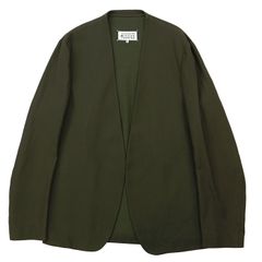 【美品】Maison Margiela メゾンマルジェラ ジャケット サイズ 48 メンズ ウール100% オープンフロント ノーカラー アウター ダークグリーン 緑 イタリア製 美品】Maison Margiela メゾンマルジェラ ジャケット サイズ 48 メンズ
