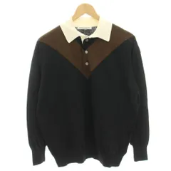 B&Y ユナイテッドアローズ BEAUTY&YOUTH ビューティー&ユース ポロニット カットソー 黒 ブラック 長袖 V字切替 ウール混 1613-105-3474 /HN