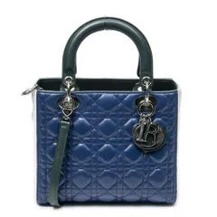 [中古] DIOR ディオールミディアム トリコロール レディ ディオール ジップ緑、青、アイボリーカナージラムスキンレザーA