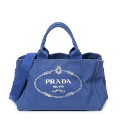 美品 PRADA カナパ ハンドバッグ ショルダー紐 2WAY 三角ロゴ ブルー