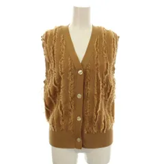 グリーンレーベルリラクシング ユナイテッドアローズ green label relaxing 24SS ニットベスト F ブラウン Vネック フリンジデザイン /JP