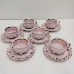 チェコのショドフ（ホドフ）金彩と花柄が特徴的なピンクポーセリンの食器８点セット チェコのショドフ（ホドフ）金彩と花柄が特徴的なピンクポーセリンの