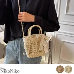 ショップにこにこ 刺繍レースリボン付き ストロー編み かごバッグ【即納】バッグ 鞄 カバン かばん カゴバッグ ショルダーバッグ 斜め掛けバッグ ミニバッグ 肩掛けバッグのサムネイル