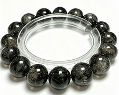 ⭐︎別格高級品！プラチナ ブラック ルチル ブレス 貴重！寿福開運宝珠