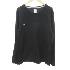 アールニューボールド R.NEWBOLD Tシャツ 長袖 ワンポイント ロゴ クルーネック 薄手 Lサイズ 黒 ブラック ■YHS2