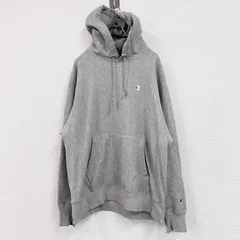 Champion　チャンピオン　リバースウィーブ　スウェットパーカー/フーディー　刺繍ロゴ　霜降りグレー　Lサイズ　古着