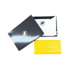 HUNTING WORLD Yellow Embossed Leather Long Wallet, with Dust Bag and Box, Excellent Condition