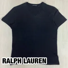 【USA製】【アメリカ製】 RALPH LAUREN ラルフローレン 刺繍ロゴ Vネック 半袖Tシャツ M ブラック 黒 着丈65.5cm 肩幅45cm 身幅(脇下)48.5cm 袖丈19.5cm【古着】