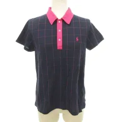 ポロゴルフ ラルフローレン POLO GOLF RALPH LAUREN チェック ポロシャツ 半袖 ロゴ 薄手 Mサイズ 紺 ネイビー ■GY61