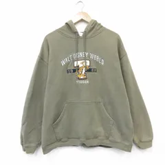XL/古着 長袖 スウェット パーカー メンズ 00年代 00s ディズニー くまのプーさん ティガー 刺繍  緑 26apr10