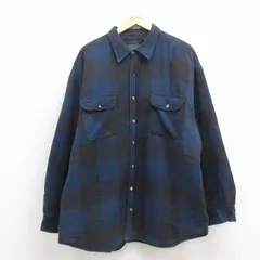 XL/古着 ベーシックエディションズ 長袖 フランネル シャツ メンズ 90年代 90s 大きいサイズ コットン 紺他 チェック 内側キルティング 26apr10