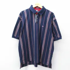 XL/古着 トミーヒルフィガー 半袖 ブランド ポロ シャツ メンズ 90年代 90s ワンポイントロゴ 鹿の子 コットン 紺他 ストライプ 26apr10