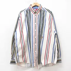 XL/古着 トミーヒルフィガー 長袖 ブランド シャツ メンズ 90年代 90s ワンポイントロゴ 大きいサイズ コットン ボタンダウン 生成り他 ストライプ 26apr10
