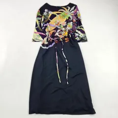 美品　ETRO　ロングワンピース　エトロ 花柄 総柄 ベルト付き 七分袖 鮮やか ブラック 38 M