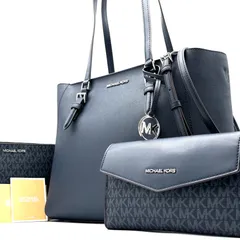 未使用保管品 MICHAEL KORS マイケルコース シグネチャー トートバッグ サコッシュ レザー PVC ネイビー 2way A4収納 自立 通勤 通学 ビジネス レディース 女性 ショルダーバッグ MK柄