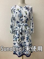 新品タグ付⭐️スーナウーナ花柄長袖ワンピース紺S36 セレモニー結婚式