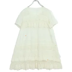 ピンクハウス★苺のチュールレース♪かぶせ段々フリルのミニワンピース サイズM 白系 前開き サテンリボンも♪z19967のサムネイル