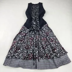 美品　KENZO　ロングワンピース　花柄 刺しゅうベスト レイヤー 異素材ドッキング マキシ丈 シルク100％ 36のサムネイル