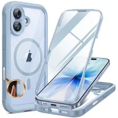 MiracaseiPhone17ケースMagSafe対応スマホケースいPhone17用カバー9H強化ガラス360°保護全身バンパー保護ケース6.3インチフルカバーワイヤレス充電対応マグセーフ対応マグネット搭載水色