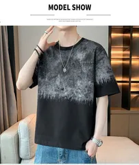 半袖 Tシャツ メンズ グラデーション プリント クルーネック カットソー 夏用 ストリート カジュアル ビッグシルエット 大きいサイズ おしゃれ インナー トップス 男性用 夏 ファッション 