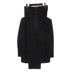O.P.S スーツ セットアップ ジャケット シングル 背抜き 2B パンツ スラックス ストライプ ウール 紺 ネイビー A96 86