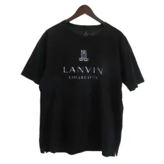 ランバン LANVIN Tシャツ カットソー 半袖 ロゴ プリント 黒 ブラック L