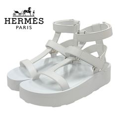 未使用 エルメス エニド レザー ベルクロ ストラップ サンダル 