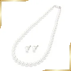 【新品】 [CRANES COLLECTION] パール ネックレス マグネット留め具 イヤリング ピアス セット 日本製 天然最高花珠貝パール 真珠 8mm珠 ホワイト グレー ケース付 書付 選べるカラー・6サイズ (ホワイト/イヤリング(8mm珠)  1
