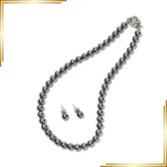 【新品】 [CRANES COLLECTION] 5年 パール ネックレス ピアス イヤリング セット 真珠 日本製 天然貝パール 8mm珠 自社生産 10サイズ 選べるケース ホワイト グレー ブラック (専用ジュエリーケース付き, グレーピアス, 56 0