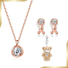 【新品】 [Free bird] ネックレス レディース イヤークリップ セット 「バラのキッス」 最高級 ジルコニア ピンクゴールド ペンダント シルバー 誕生日 母の日 プレゼント 母の日 ギフト 入学式 卒業式 1