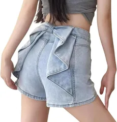 kanaelun デニムパンツ ホットパンツ ショート レディース 女性 ファッション カジュアル 春 夏 トレンド おしゃれ 可愛い 韓国 ストリート セクシー かわいい 春夏 ジーパン ハイウエスト ブルー コーディネート (ブルー,  M)のサムネイル