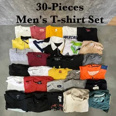 【U-236】メンズTシャツ30枚 まとめ売りセット サイズミックス ノーブランド中心 Vネック Uネック 無地シャツ カラーシャツ 古着