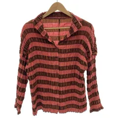 【中古】　ISSEY MIYAKE　ブラウス　Vネック　フルボタン　ボーダー　日本製　ドメスティック　古着　/2495のサムネイル